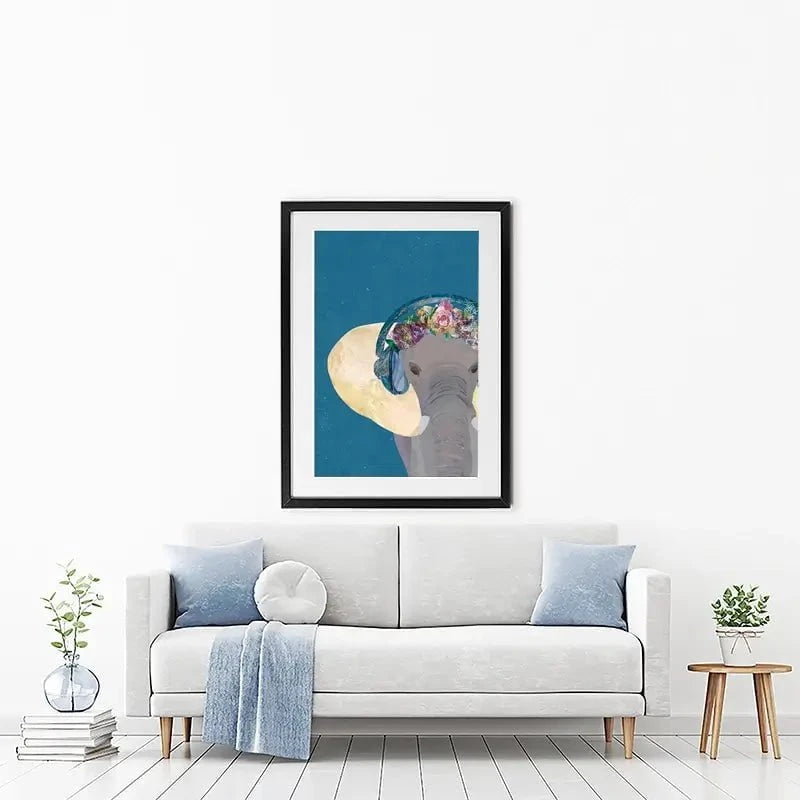 Elephant In Floral Crown Framed Art Print Elephant In Floral Crown Framed Art Print wall art product Sarah Manovski