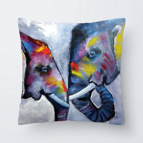 Elephant Pair Oil Painting Cushion Elephant Pair Oil Painting Cushion wall art product Art Print Shop