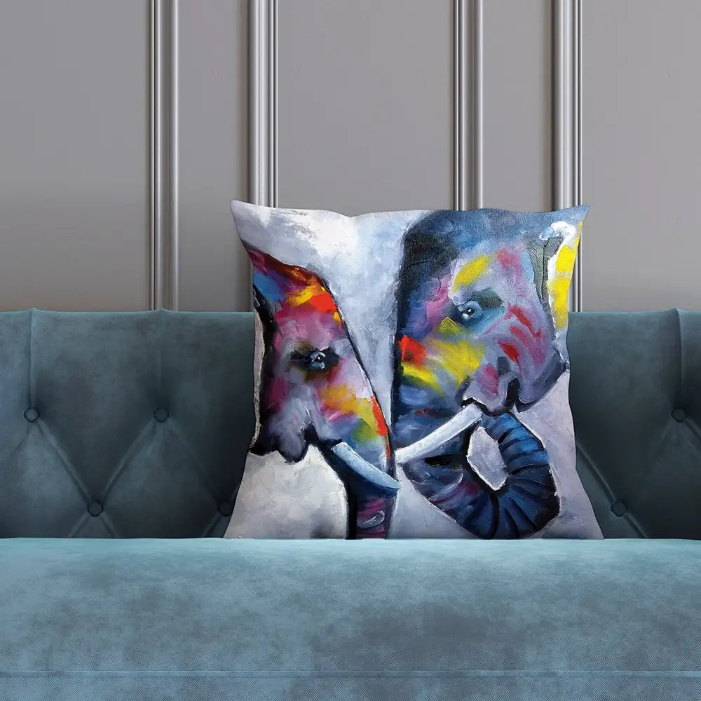 Elephant Pair Oil Painting Cushion Elephant Pair Oil Painting Cushion wall art product Art Print Shop