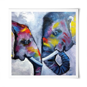 Elephant Pair Oil Painting Square Art Print Elephant Pair Oil Painting Square Art Print wall art product Art Print Shop