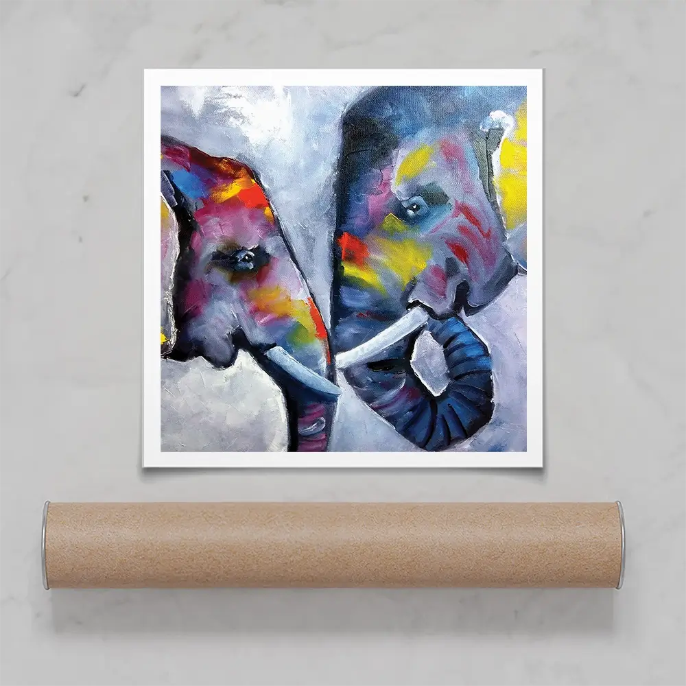 Elephant Pair Oil Painting Square Art Print Elephant Pair Oil Painting Square Art Print wall art product Art Print Shop