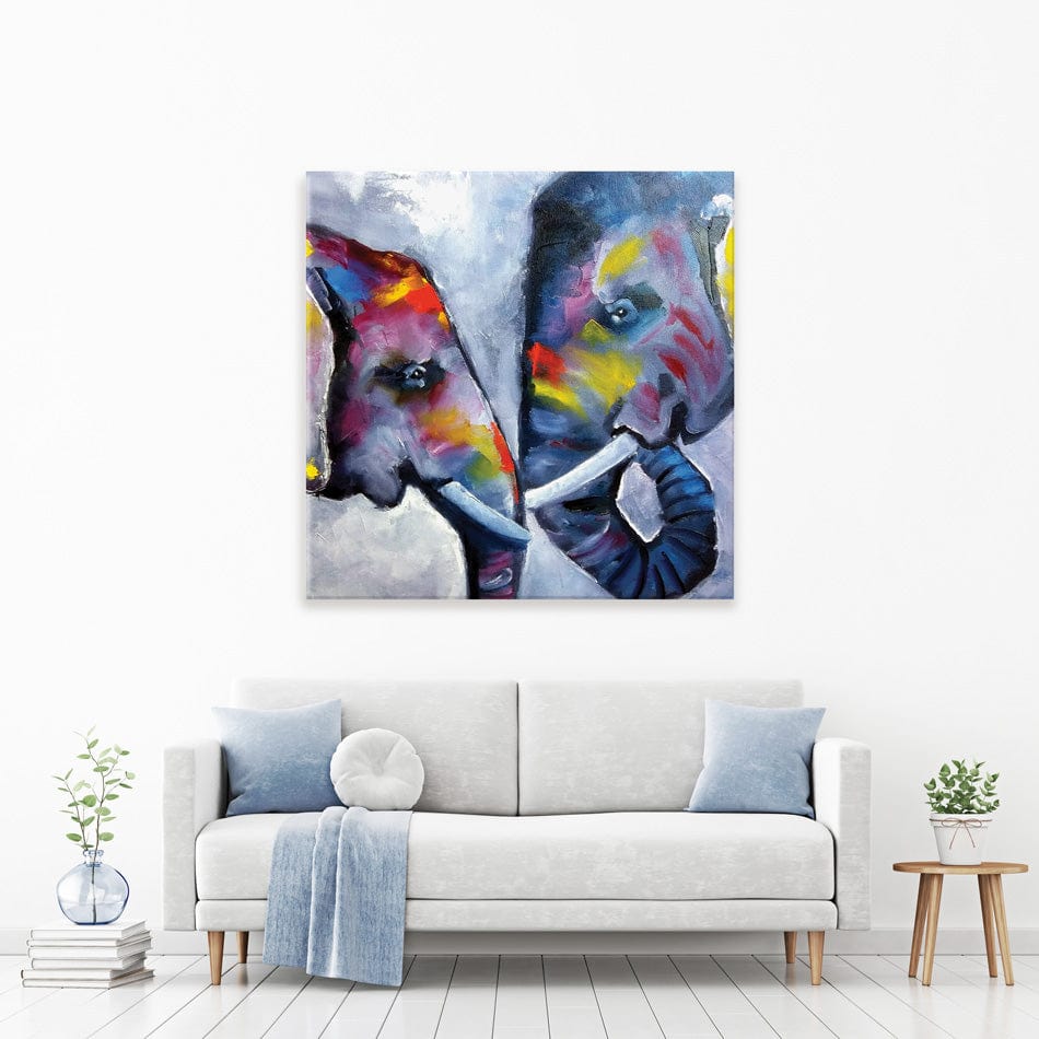 Elephant Pair Oil Painting Square Canvas Print wall art product kumachenkova / Shutterstock