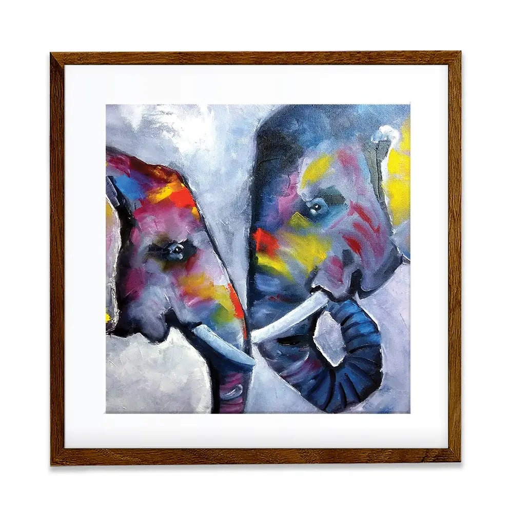 Elephant Pair Oil Painting Square Framed Art Print Elephant Pair Oil Painting Square Framed Art Print wall art product Art Print Shop