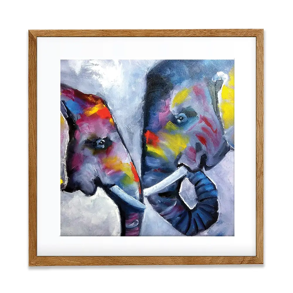 Elephant Pair Oil Painting Square Framed Art Print Elephant Pair Oil Painting Square Framed Art Print wall art product Art Print Shop