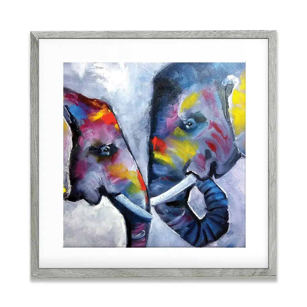 Elephant Pair Oil Painting Square Framed Art Print Elephant Pair Oil Painting Square Framed Art Print wall art product Art Print Shop