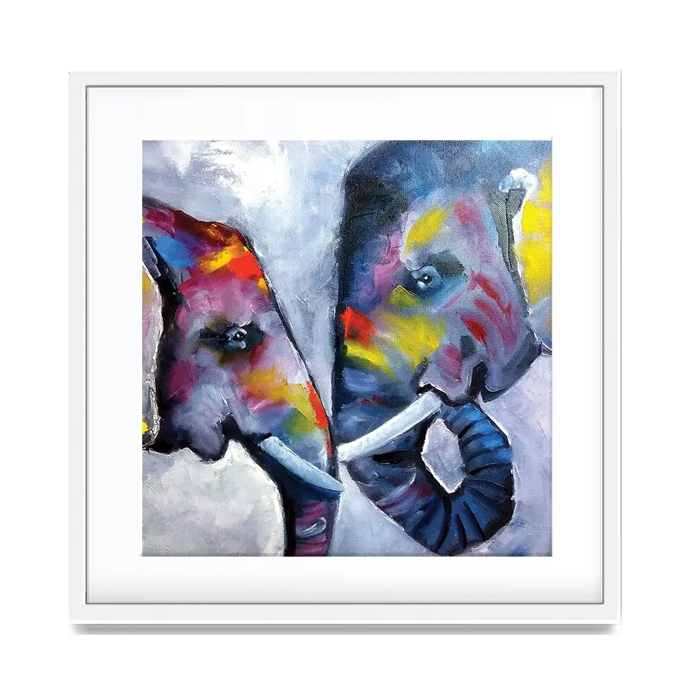 Elephant Pair Oil Painting Square Framed Art Print Elephant Pair Oil Painting Square Framed Art Print wall art product Art Print Shop