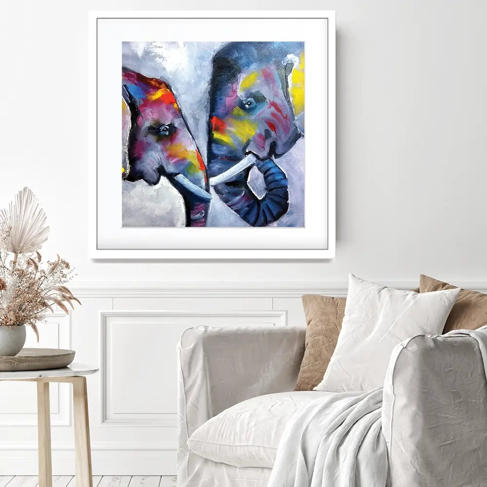 Elephant Pair Oil Painting Square Framed Art Print Elephant Pair Oil Painting Square Framed Art Print wall art product Art Print Shop