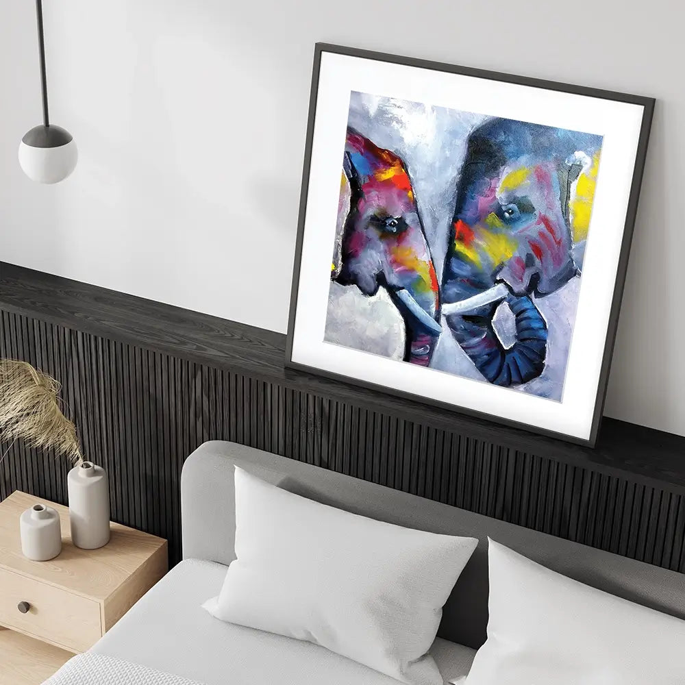 Elephant Pair Oil Painting Square Framed Art Print Elephant Pair Oil Painting Square Framed Art Print wall art product Art Print Shop