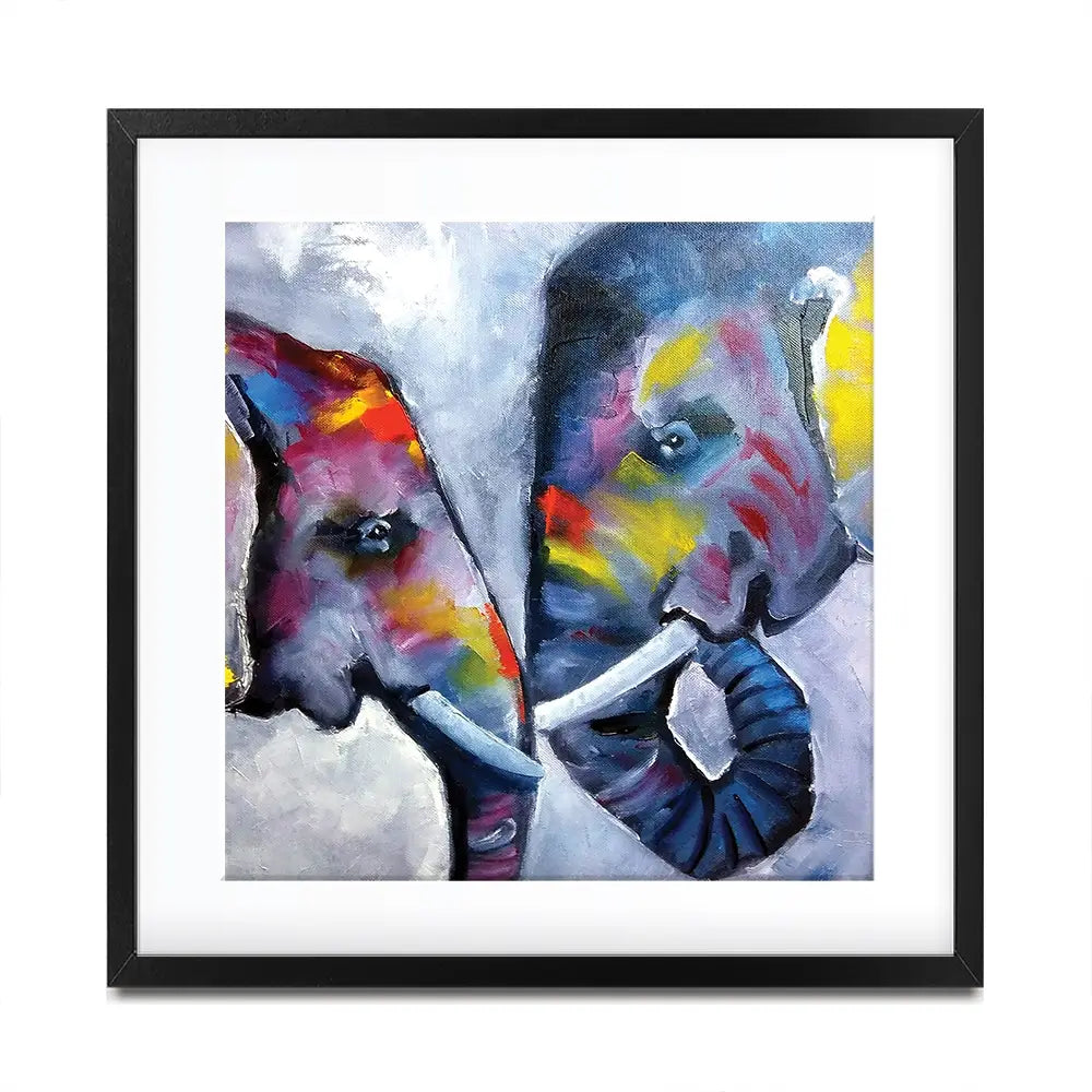 Elephant Pair Oil Painting Square Framed Art Print Elephant Pair Oil Painting Square Framed Art Print wall art product Art Print Shop