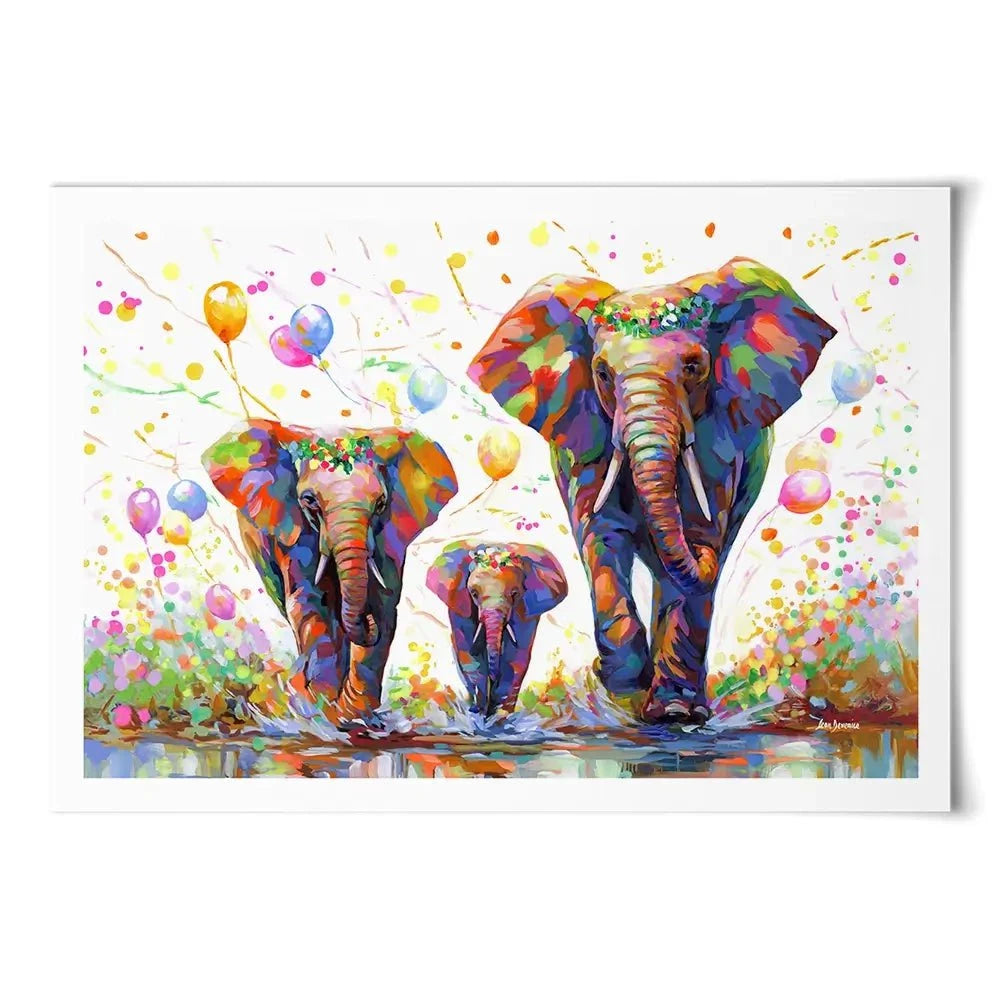 Elephants Colourful Celebration 2 Art Print Elephants Colourful Celebration 2 Art Print wall art product Leon Devenice
