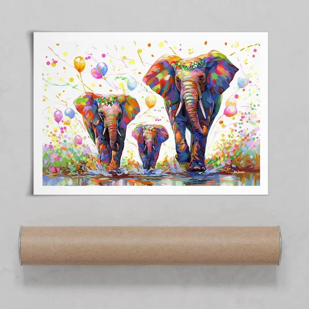 Elephants Colourful Celebration 2 Art Print Elephants Colourful Celebration 2 Art Print wall art product Leon Devenice
