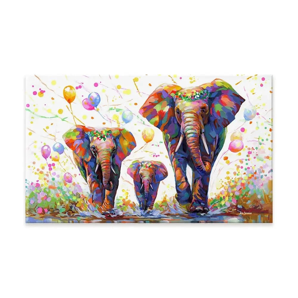 Elephants Colourful Celebration 2 Canvas Print Elephants Colourful Celebration 2 Canvas Print wall art product Leon Devenice