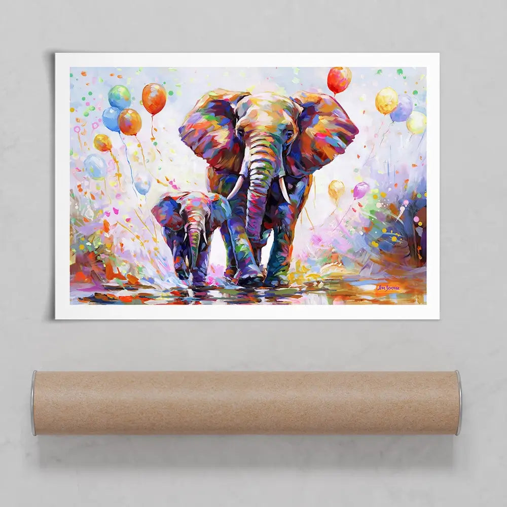 Elephants Colourful Celebration Art Print Elephants Colourful Celebration Art Print wall art product Leon Devenice