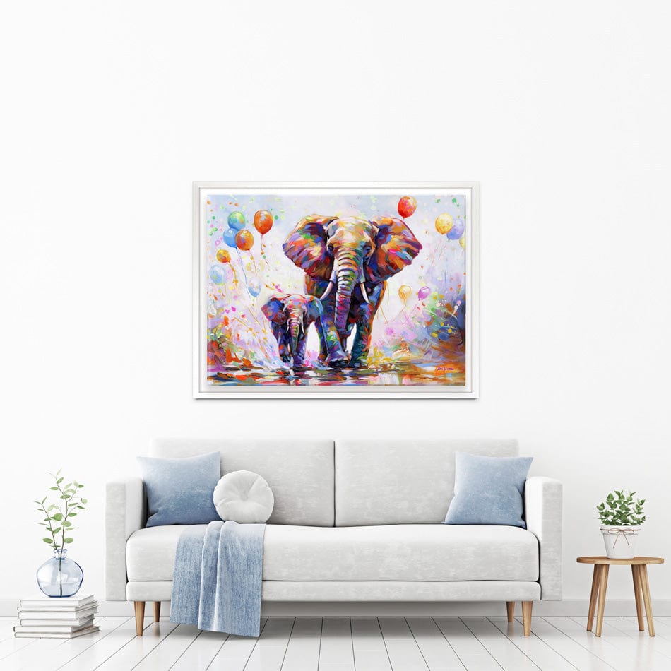 Elephants Colourful Celebration Canvas Print wall art product Leon Devenice