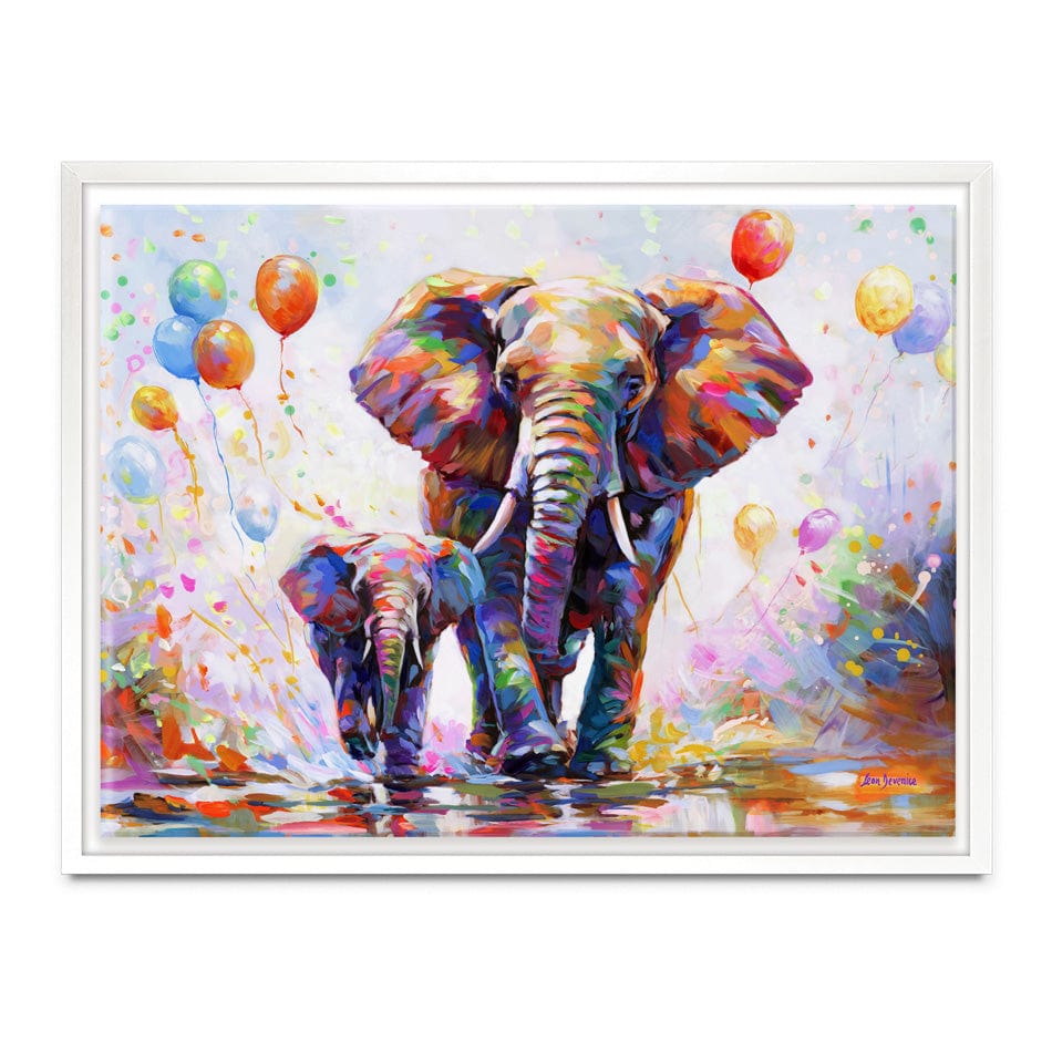 Elephants Colourful Celebration Canvas Print wall art product Leon Devenice