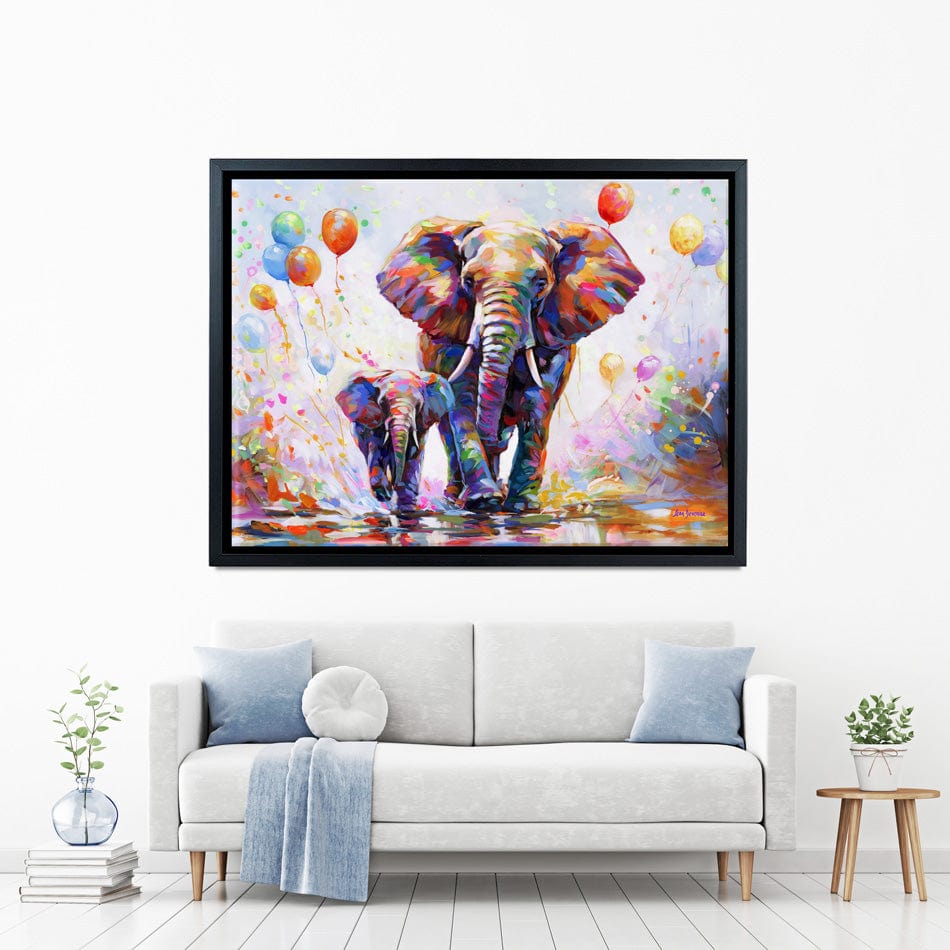 Elephants Colourful Celebration Canvas Print wall art product Leon Devenice