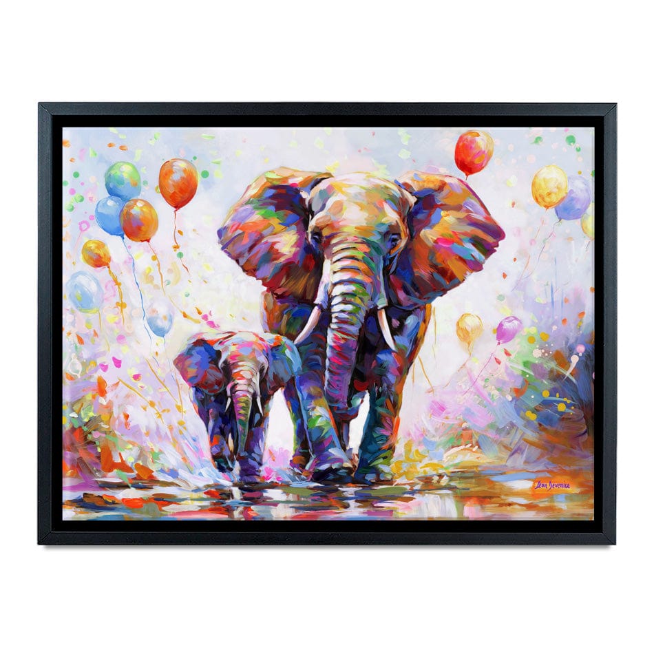 Elephants Colourful Celebration Canvas Print wall art product Leon Devenice