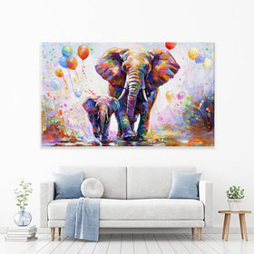 Elephants Colourful Celebration Canvas Print wall art product Leon Devenice
