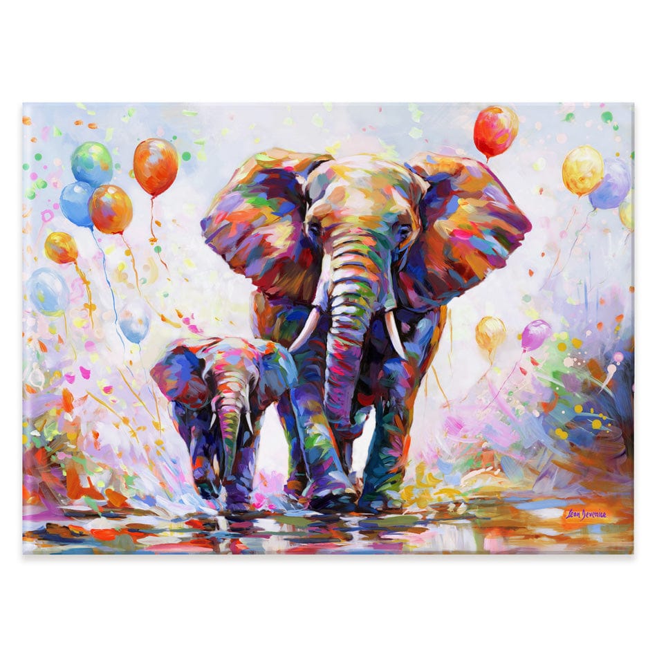 Elephants Colourful Celebration Canvas Print wall art product Leon Devenice