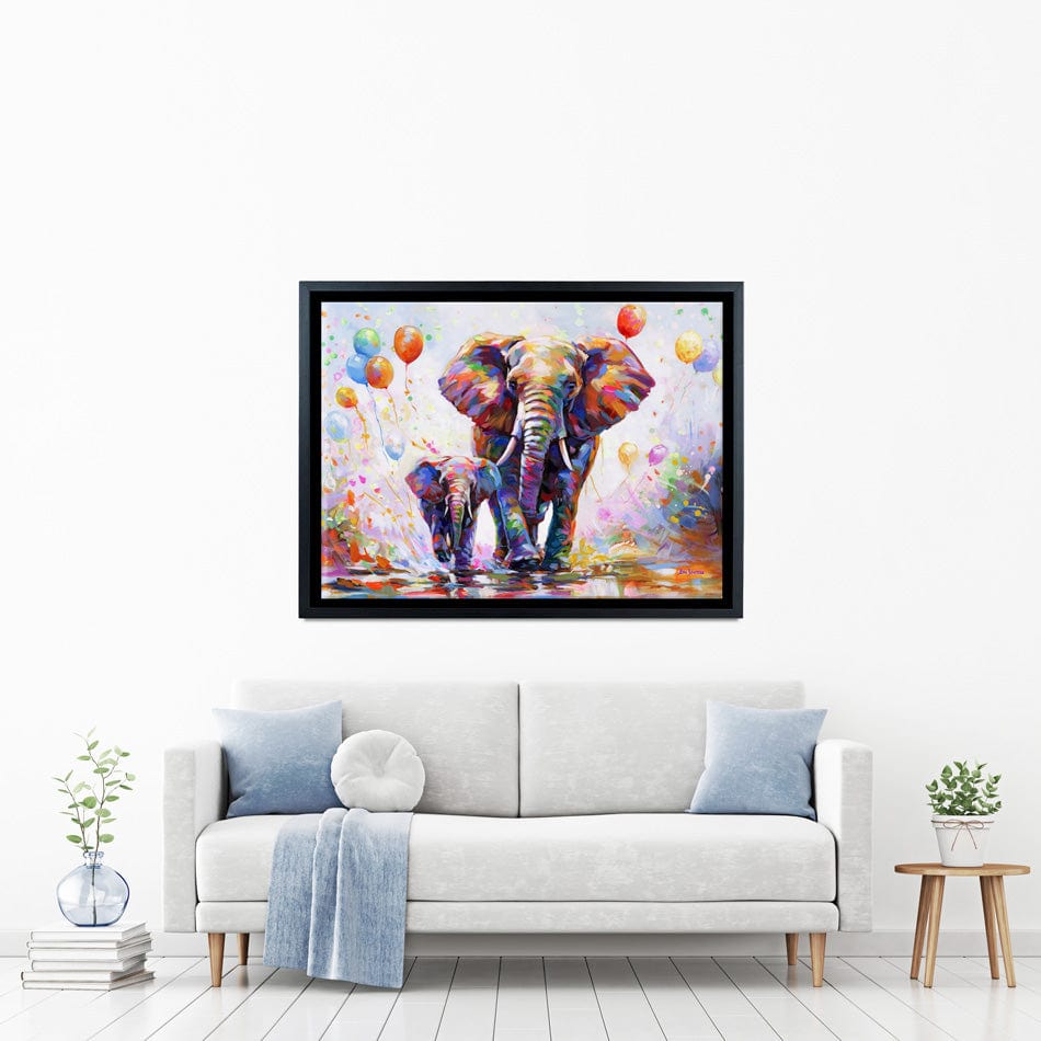 Elephants Colourful Celebration Canvas Print wall art product Leon Devenice