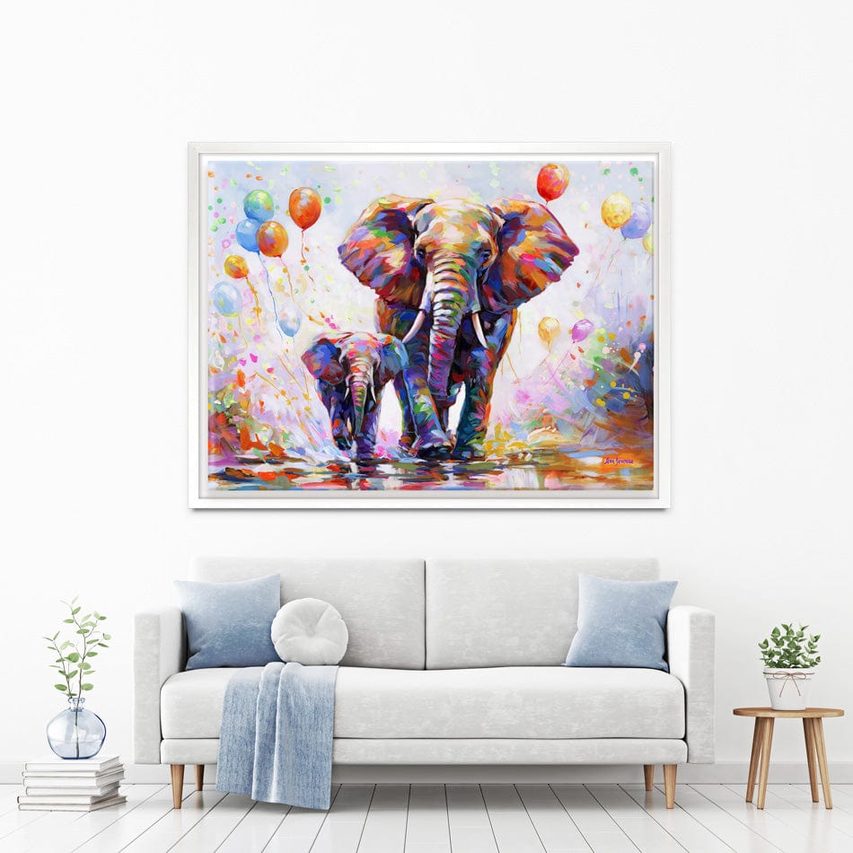 Elephants Colourful Celebration Canvas Print wall art product Leon Devenice