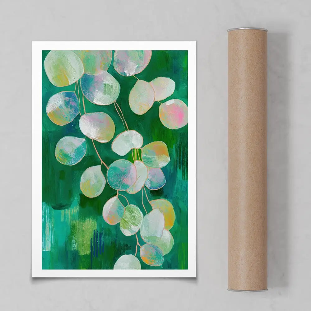 Eucalyptus Leaves On Green Art Print Eucalyptus Leaves On Green Art Print wall art product Chromatic Storm Studio