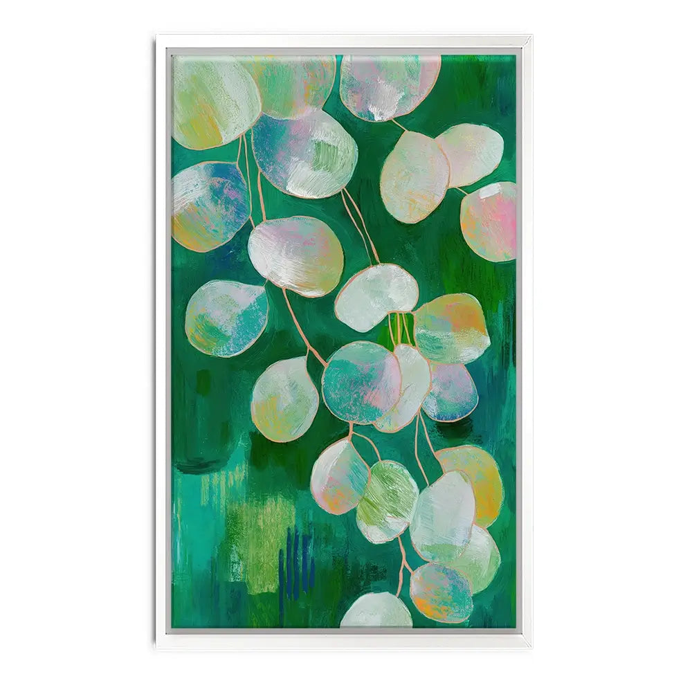 Eucalyptus Leaves On Green Canvas Print Eucalyptus Leaves On Green Canvas Print wall art product Chromatic Storm Studio