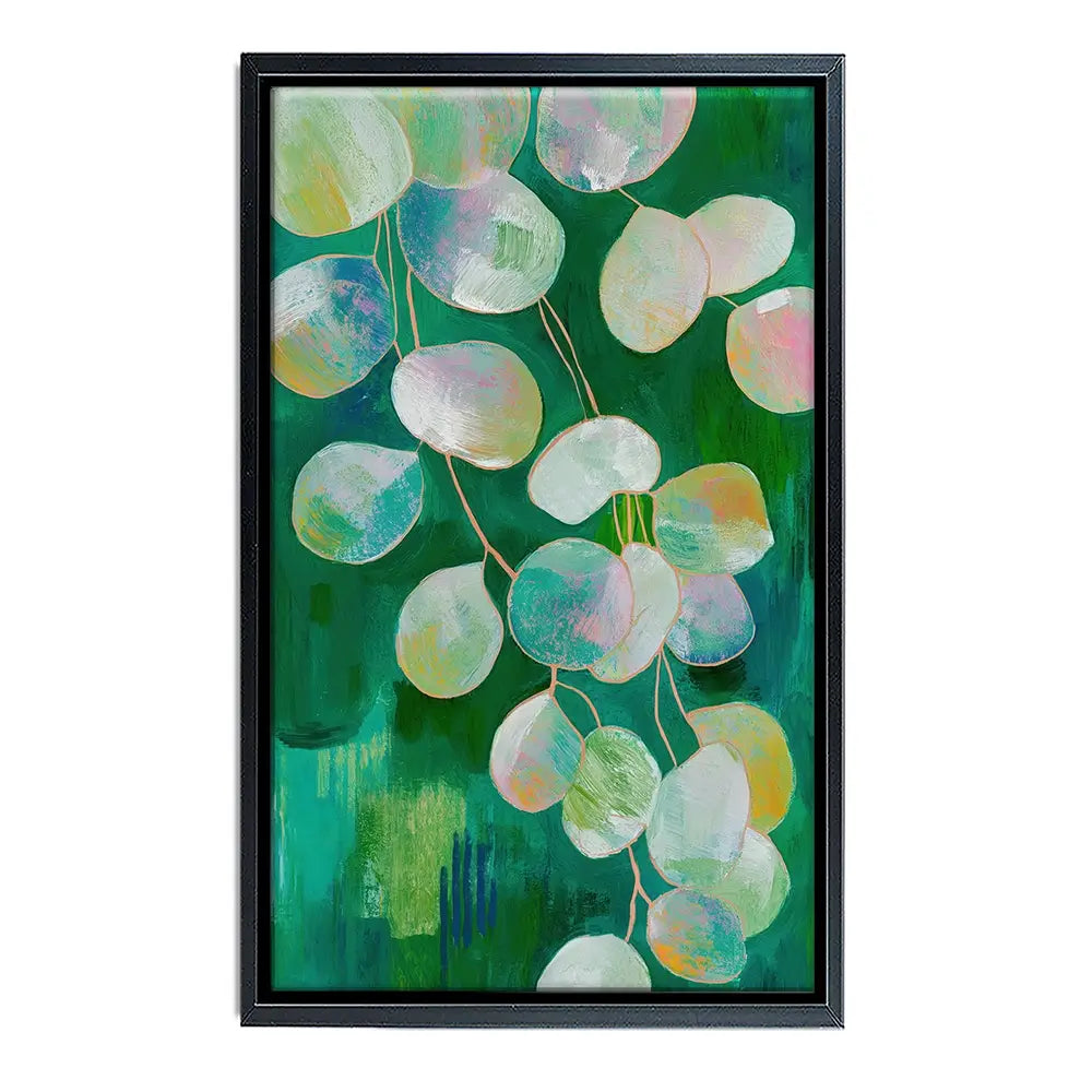 Eucalyptus Leaves On Green Canvas Print Eucalyptus Leaves On Green Canvas Print wall art product Chromatic Storm Studio