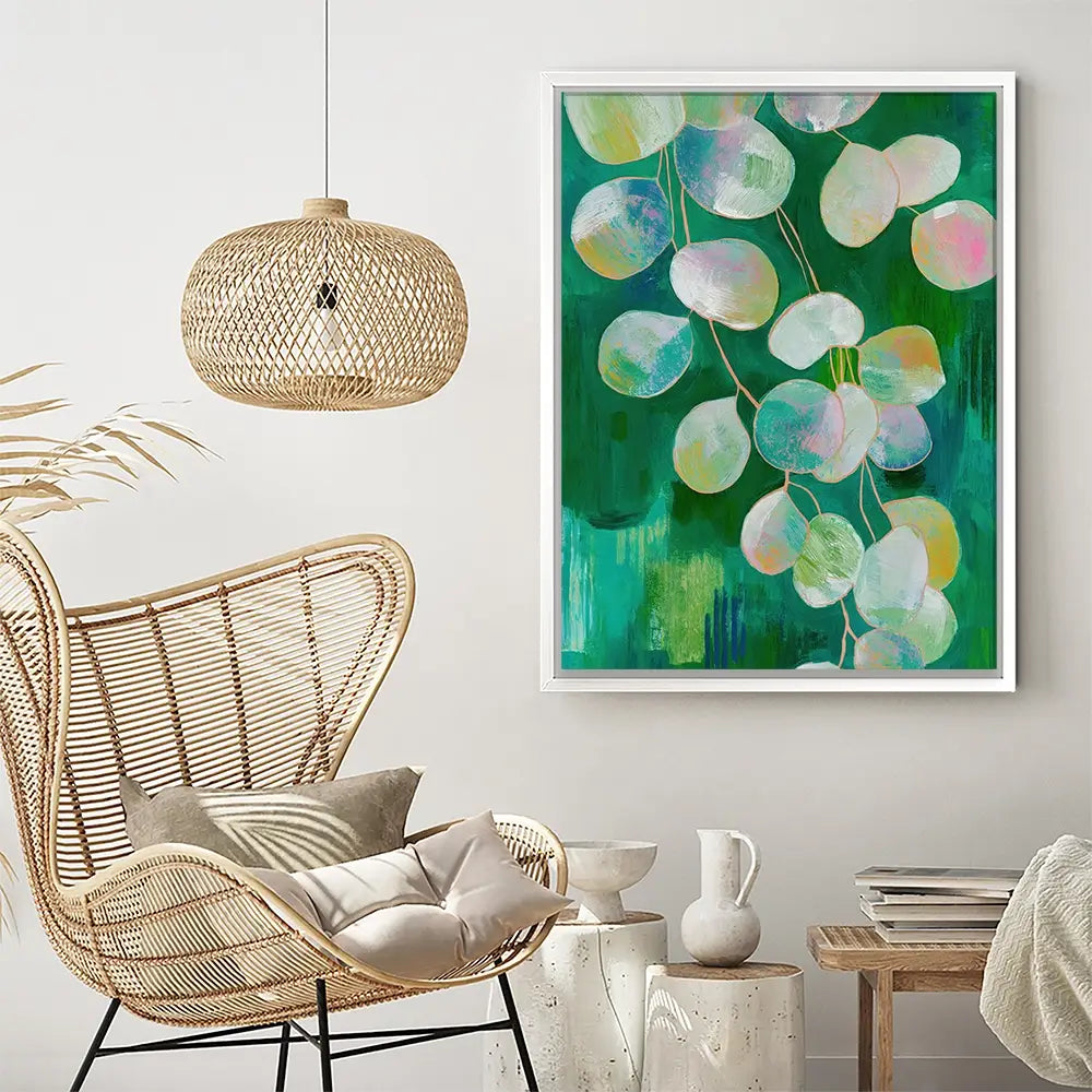 Eucalyptus Leaves On Green Canvas Print Eucalyptus Leaves On Green Canvas Print wall art product Chromatic Storm Studio