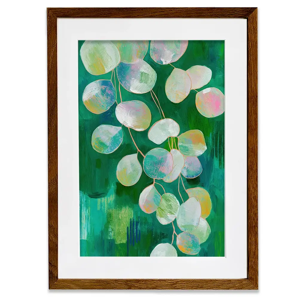 Eucalyptus Leaves On Green Framed Art Print Eucalyptus Leaves On Green Framed Art Print wall art product Chromatic Storm Studio