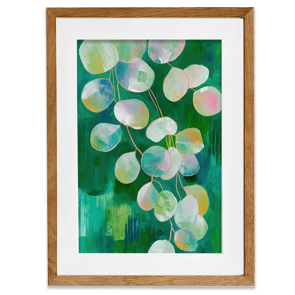 Eucalyptus Leaves On Green Framed Art Print Eucalyptus Leaves On Green Framed Art Print wall art product Chromatic Storm Studio
