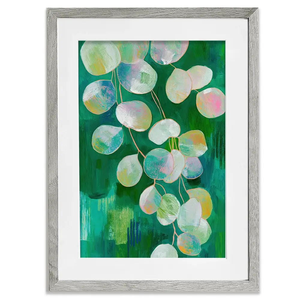 Eucalyptus Leaves On Green Framed Art Print Eucalyptus Leaves On Green Framed Art Print wall art product Chromatic Storm Studio