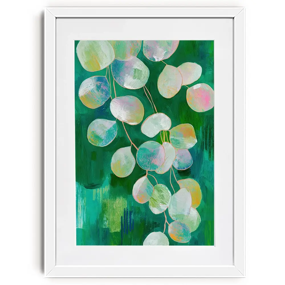 Eucalyptus Leaves On Green Framed Art Print Eucalyptus Leaves On Green Framed Art Print wall art product Chromatic Storm Studio