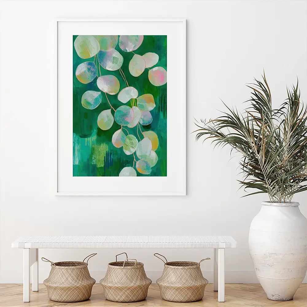 Eucalyptus Leaves On Green Framed Art Print Eucalyptus Leaves On Green Framed Art Print wall art product Chromatic Storm Studio