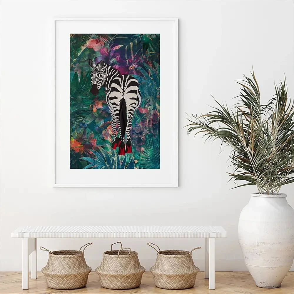 Exotic Zebra Wearing Heels Framed Art Print Exotic Zebra Wearing Heels Framed Art Print wall art product Sarah Manovski