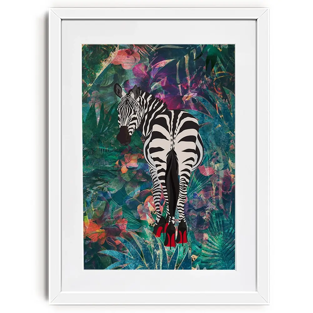 Exotic Zebra Wearing Heels Framed Art Print Exotic Zebra Wearing Heels Framed Art Print wall art product Sarah Manovski