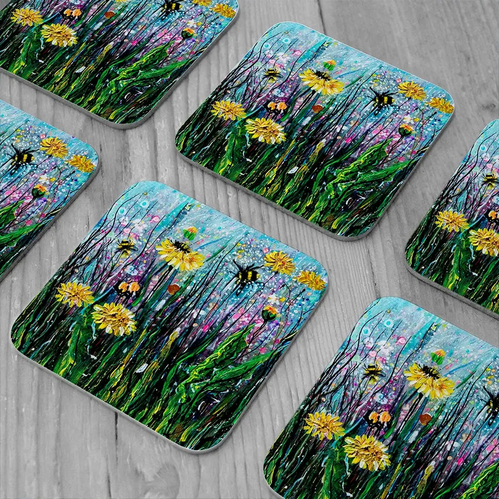Field Of Flowers And A Bee Coaster Set Field Of Flowers And A Bee Coaster Set wall art product Lena Owens - Independent