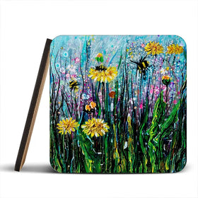Field Of Flowers And A Bee Coaster Set Field Of Flowers And A Bee Coaster Set wall art product Lena Owens - Independent