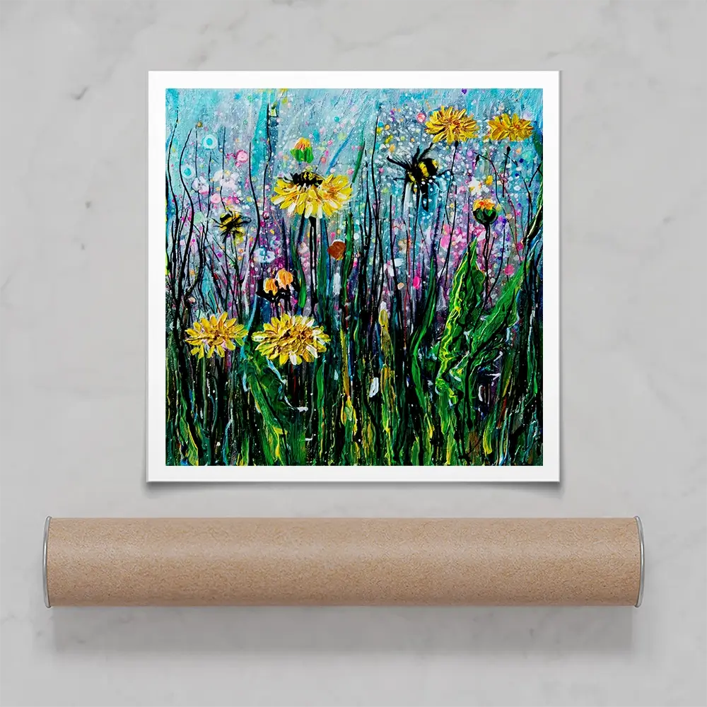 Field Of Flowers And A Bee Square Art Print Field Of Flowers And A Bee Square Art Print wall art product Lena Owens - Independent
