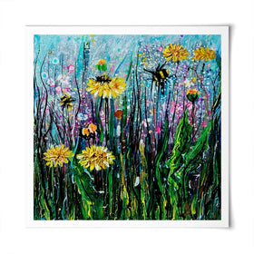 Field Of Flowers And A Bee Square Art Print Field Of Flowers And A Bee Square Art Print wall art product Lena Owens - Independent