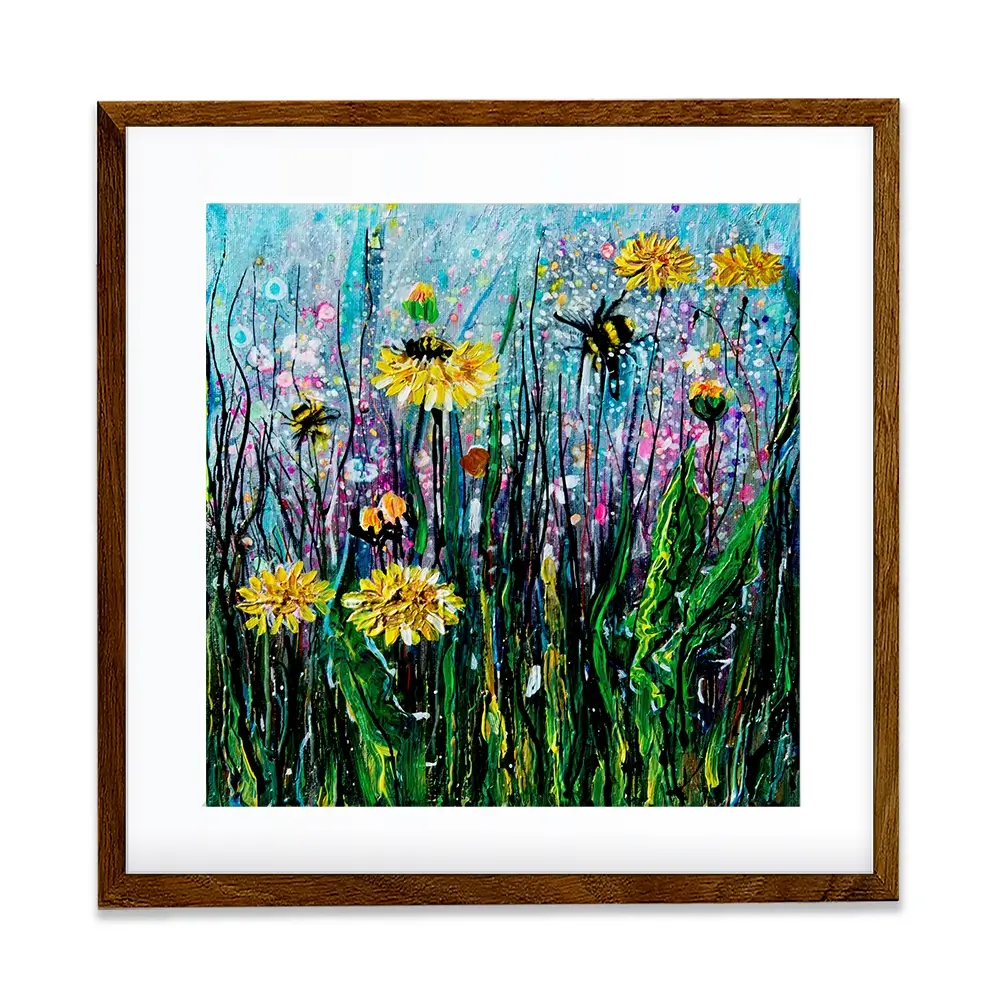 Field Of Flowers And A Bee Square Framed Art Print Field Of Flowers And A Bee Square Framed Art Print wall art product Lena Owens - Independent