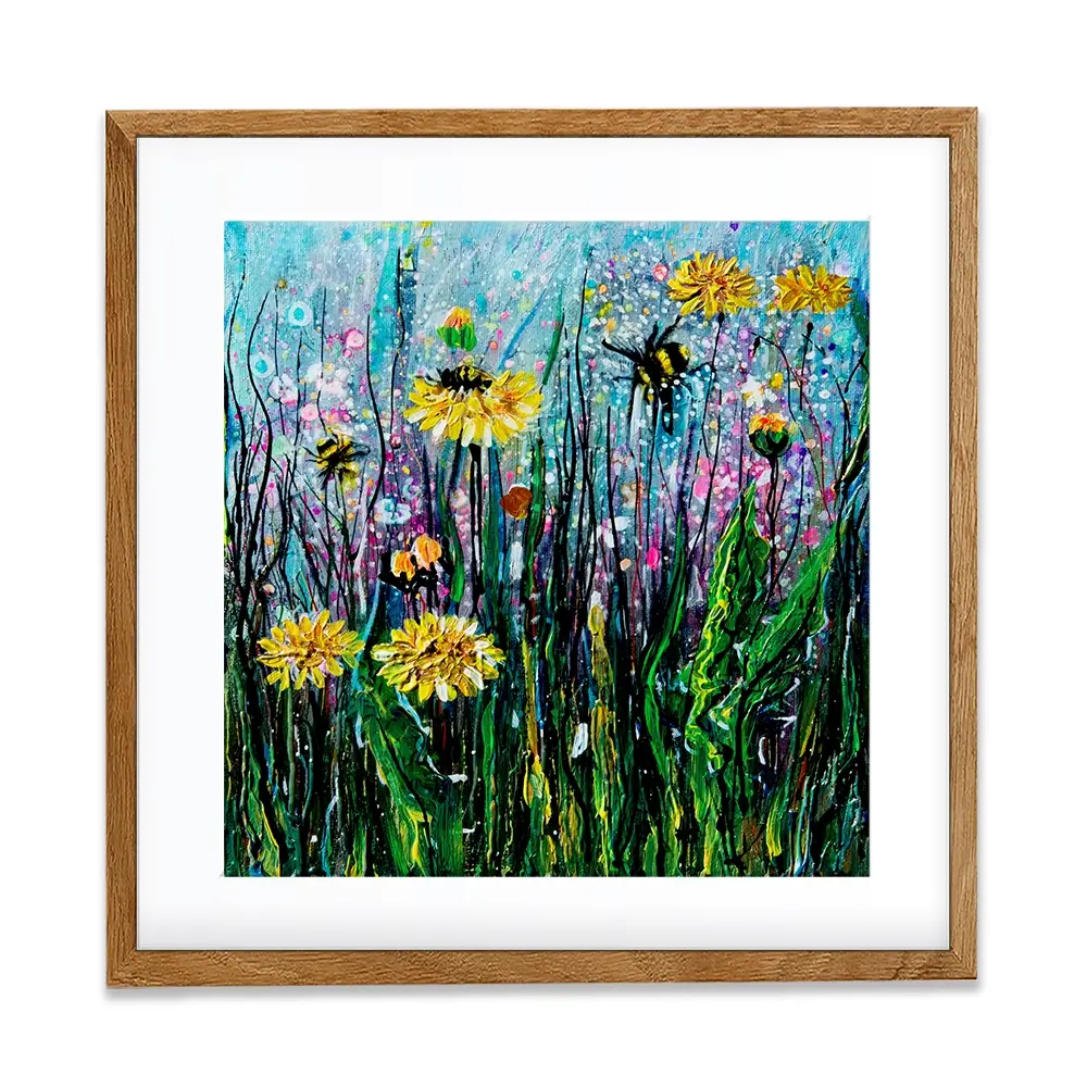 Field Of Flowers And A Bee Square Framed Art Print Field Of Flowers And A Bee Square Framed Art Print wall art product Lena Owens - Independent