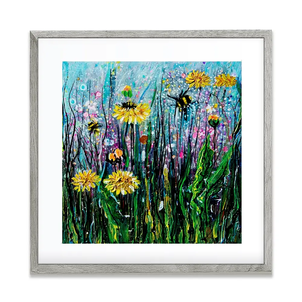 Field Of Flowers And A Bee Square Framed Art Print Field Of Flowers And A Bee Square Framed Art Print wall art product Lena Owens - Independent