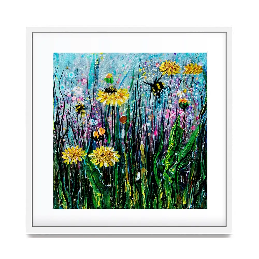 Field Of Flowers And A Bee Square Framed Art Print Field Of Flowers And A Bee Square Framed Art Print wall art product Lena Owens - Independent