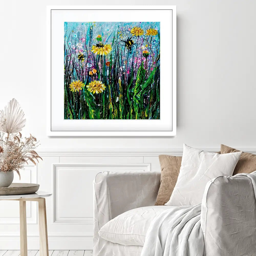 Field Of Flowers And A Bee Square Framed Art Print Field Of Flowers And A Bee Square Framed Art Print wall art product Lena Owens - Independent