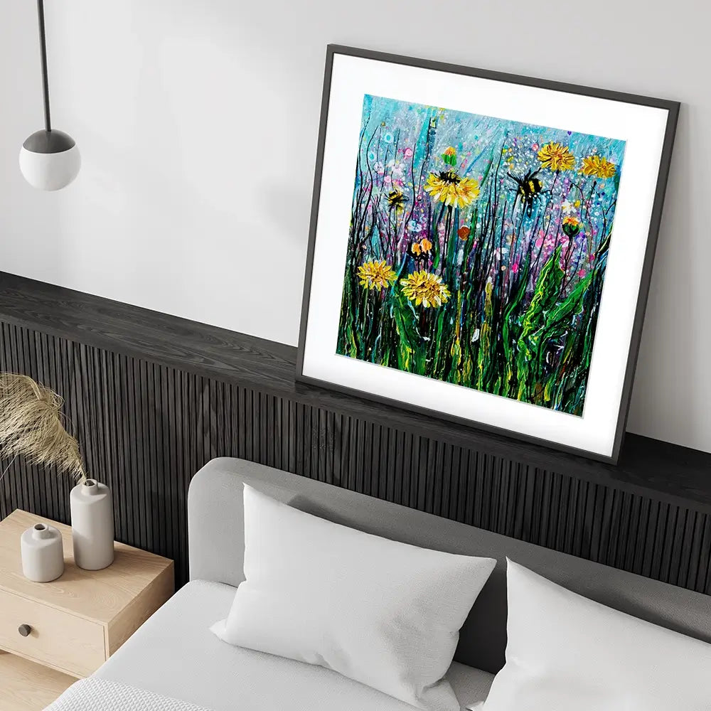 Field Of Flowers And A Bee Square Framed Art Print Field Of Flowers And A Bee Square Framed Art Print wall art product Lena Owens - Independent