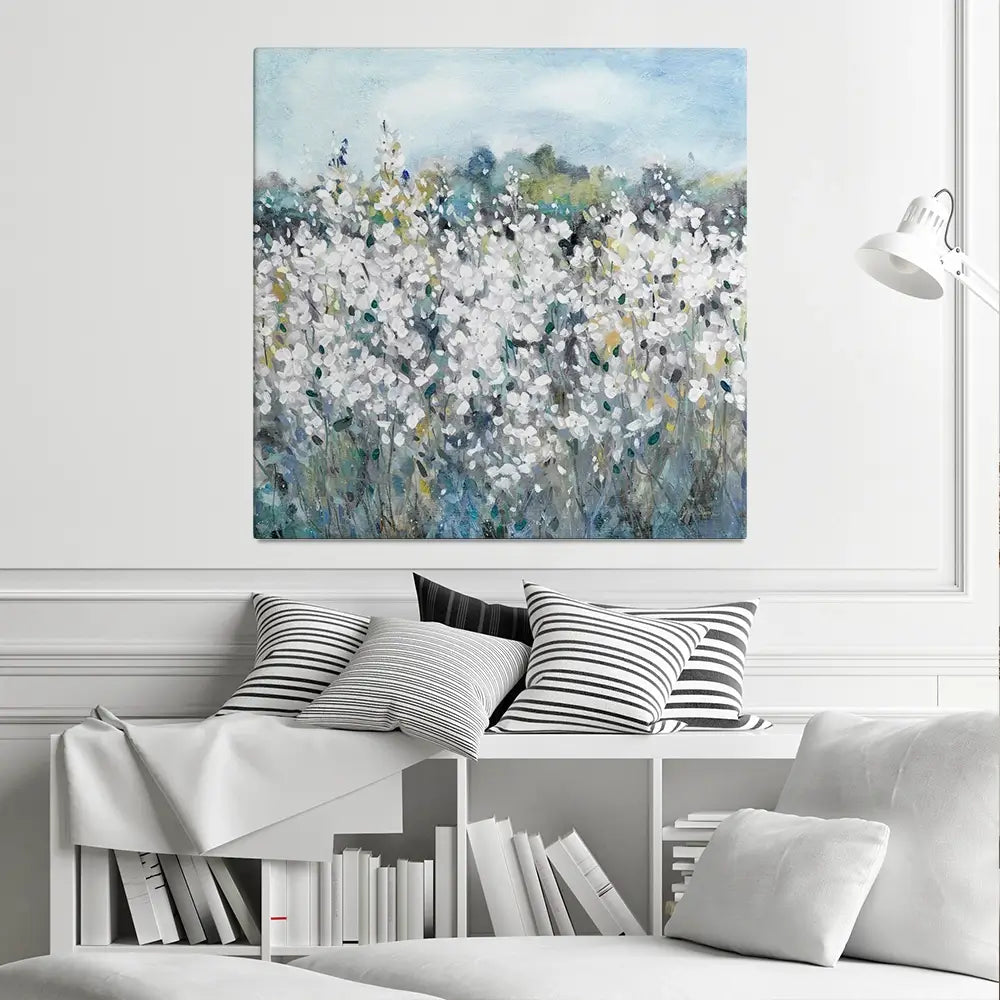 Fields In White Bloom Square Canvas Print Fields In White Bloom Square Canvas Print wall art product Carol Robinson