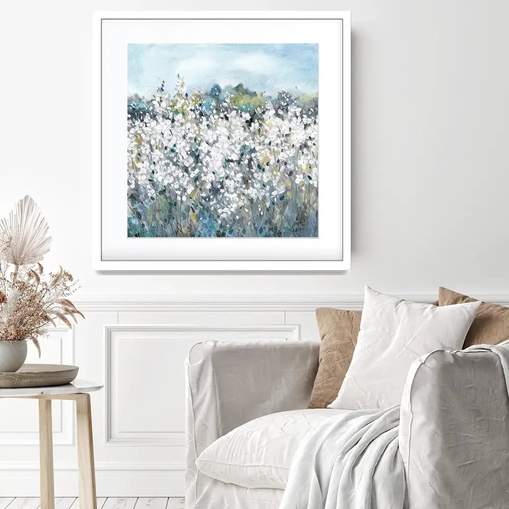 Fields In White Bloom Square Framed Art Print Fields In White Bloom Square Framed Art Print wall art product Carol Robinson