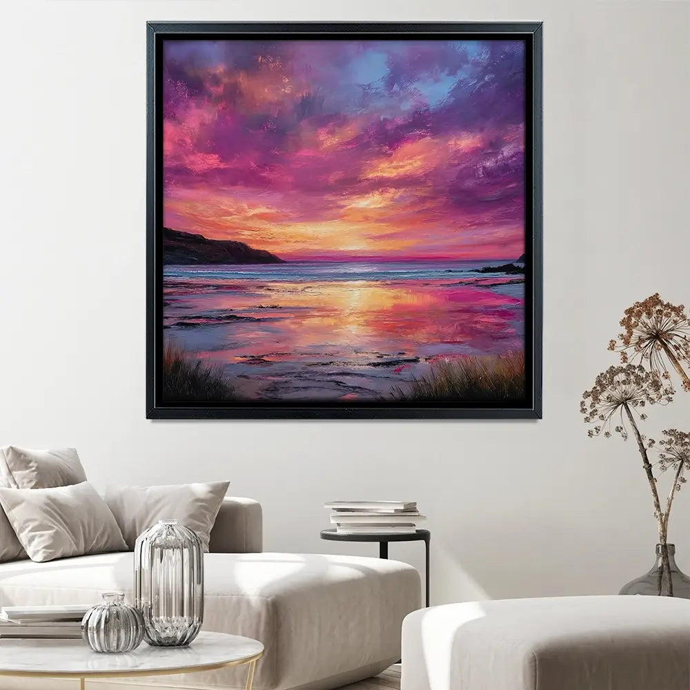 Fire Sky Bay Square Canvas Print Fire Sky Bay Square Canvas Print wall art product Art Print Shop