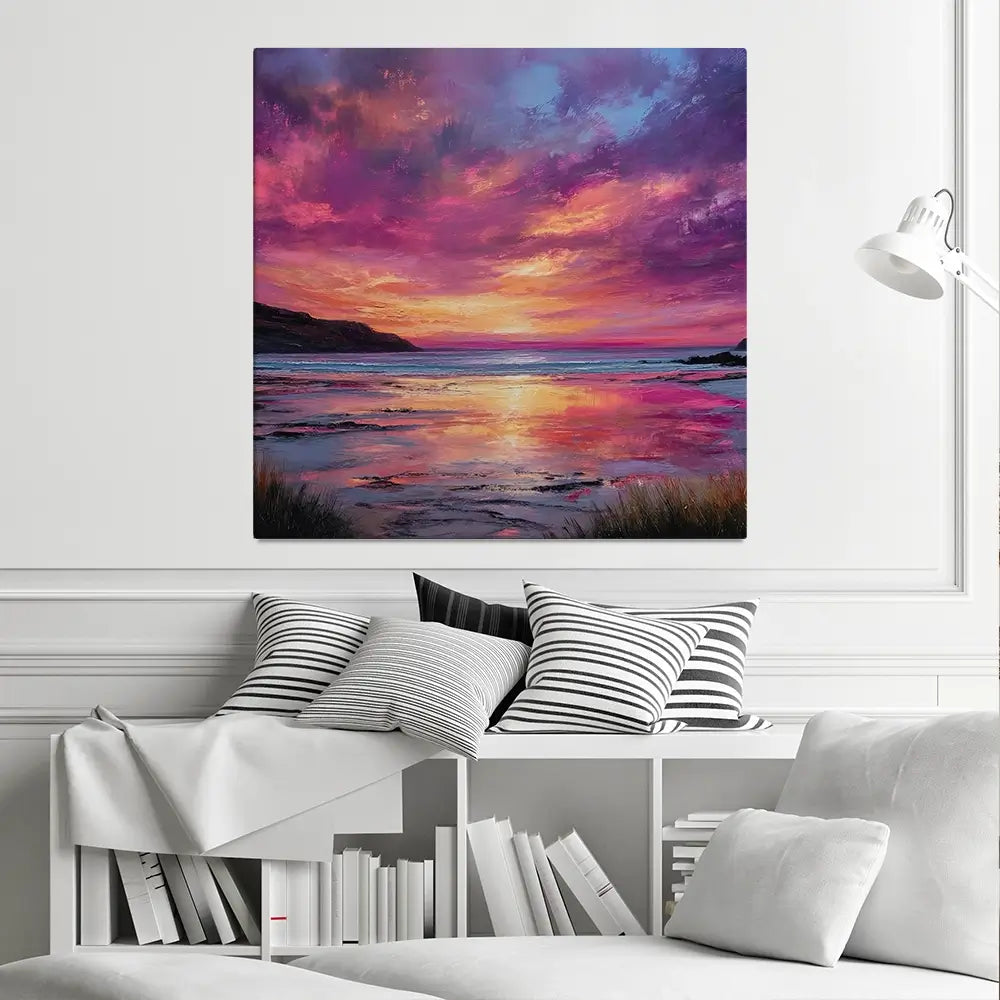Fire Sky Bay Square Canvas Print Fire Sky Bay Square Canvas Print wall art product Art Print Shop